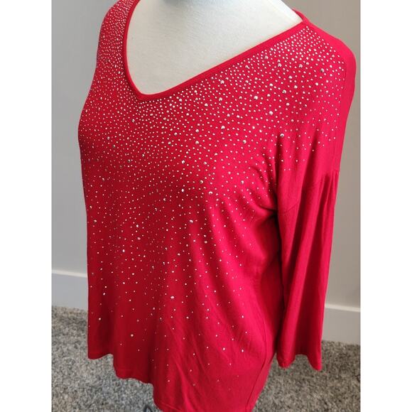 Design History Women's Red Embellished Top Small Studs Dolman Sleeve - Picture 7 of 9